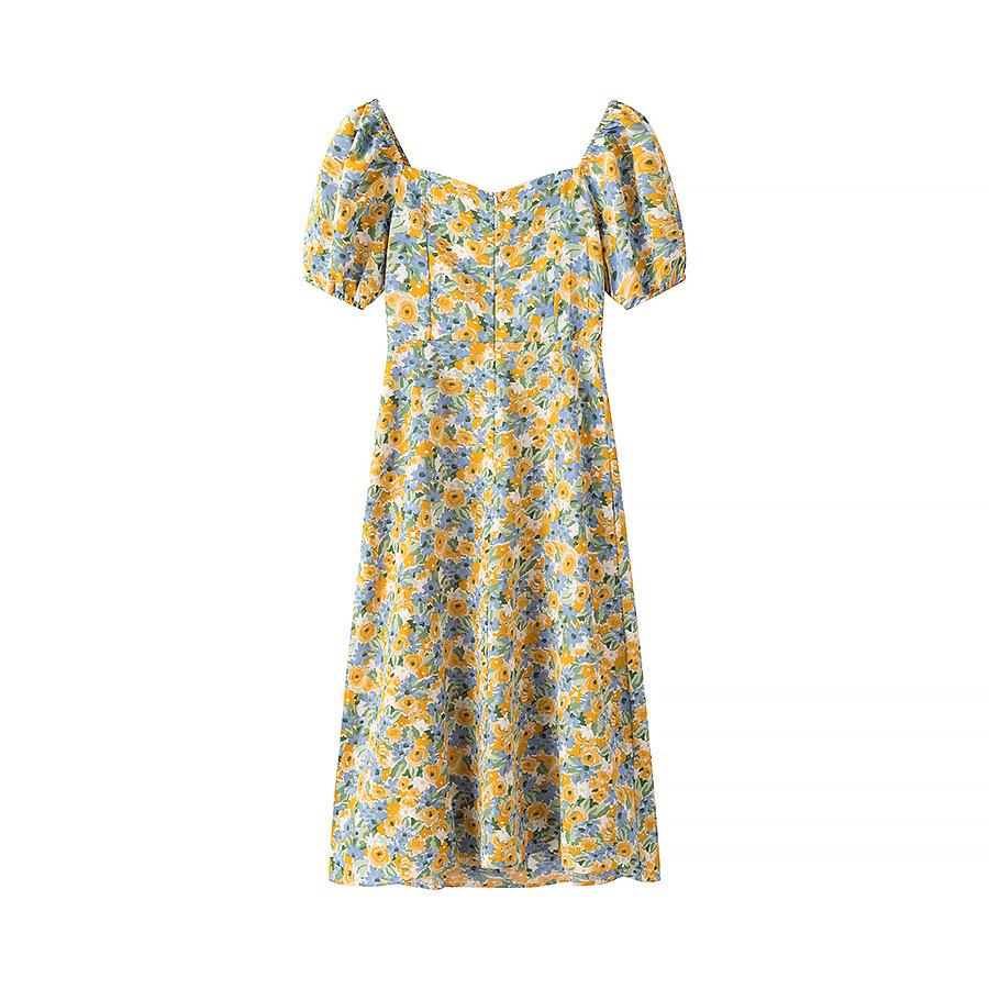 2025 Spring Floral High Waist Slimming Fit Women's Dress with Square Neck