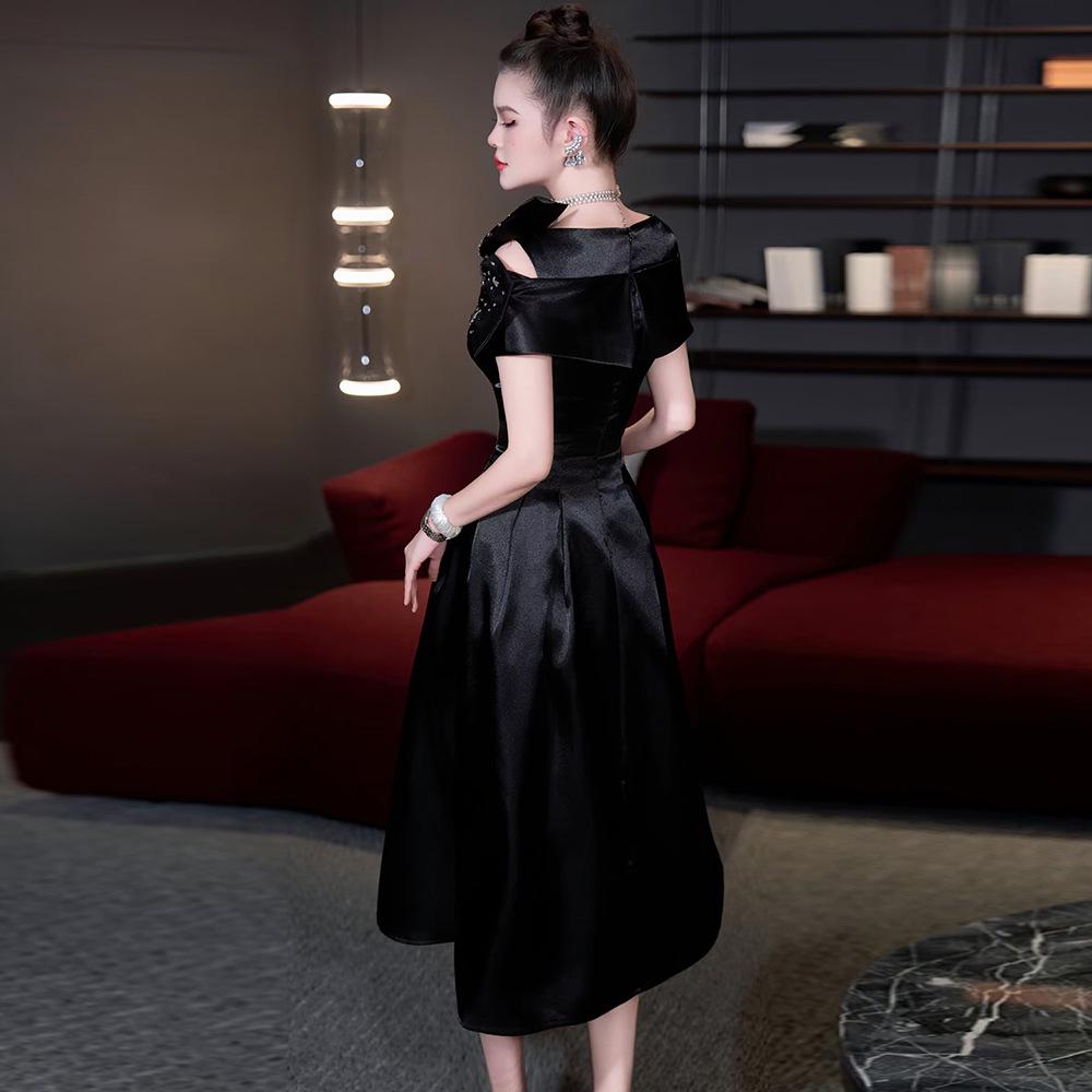 2026 French Spring/Summer Women's Off-Shoulder Embroidered Beaded Formal Gown with Cinched Waist