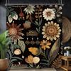 Black Flower Botanical Shower Curtain, Vintage Bohemian Blossom Plant Theme Bathroom Decor