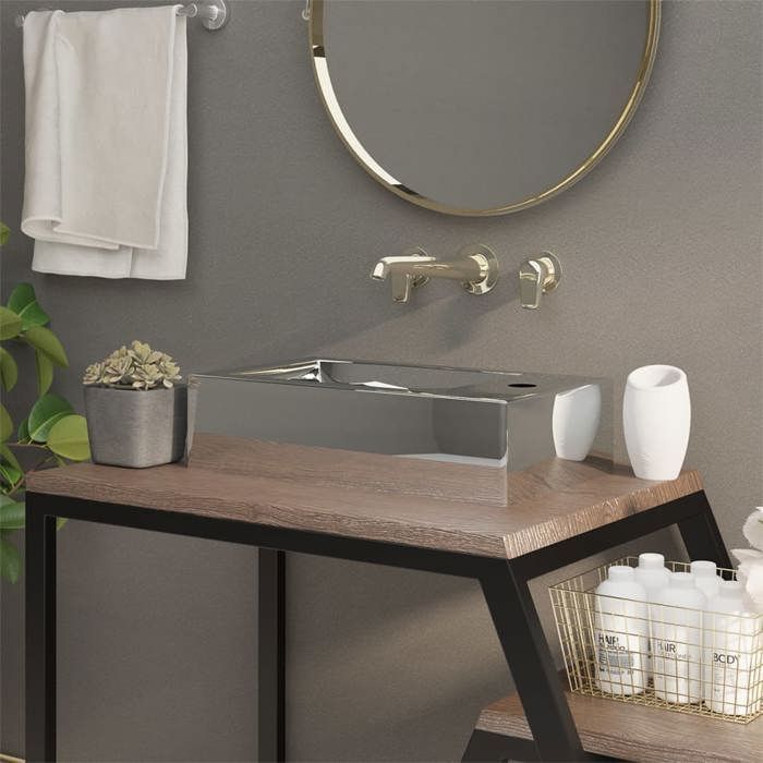 Lavabo - vidaXL - 49x25x15 cm - Céramique - Argenté - Design contemporain