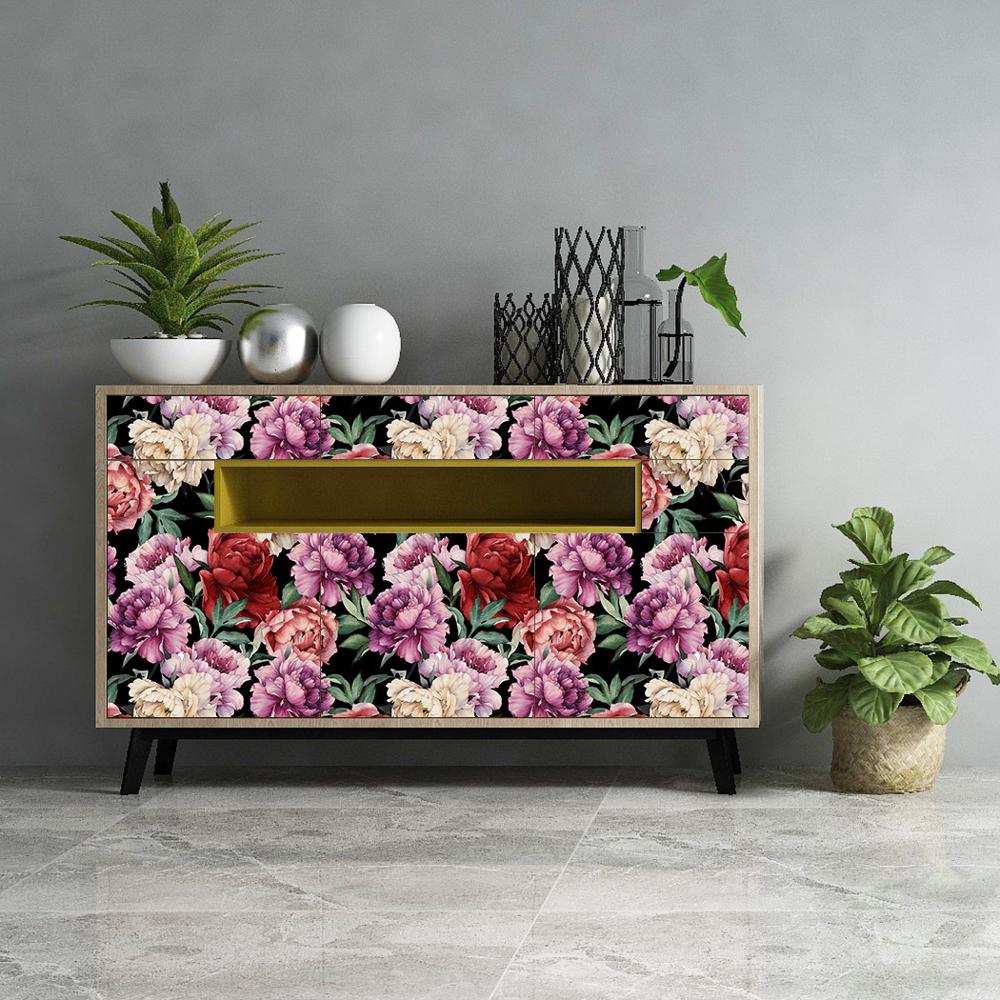 HaoHome Blumen und Pflanzen Abziehbar und Aufklebbar Tapete Abnehmbar Mehrfarbig Vinyl Klebstoff Floral Wandbeläge Wohnzimmer Dekor