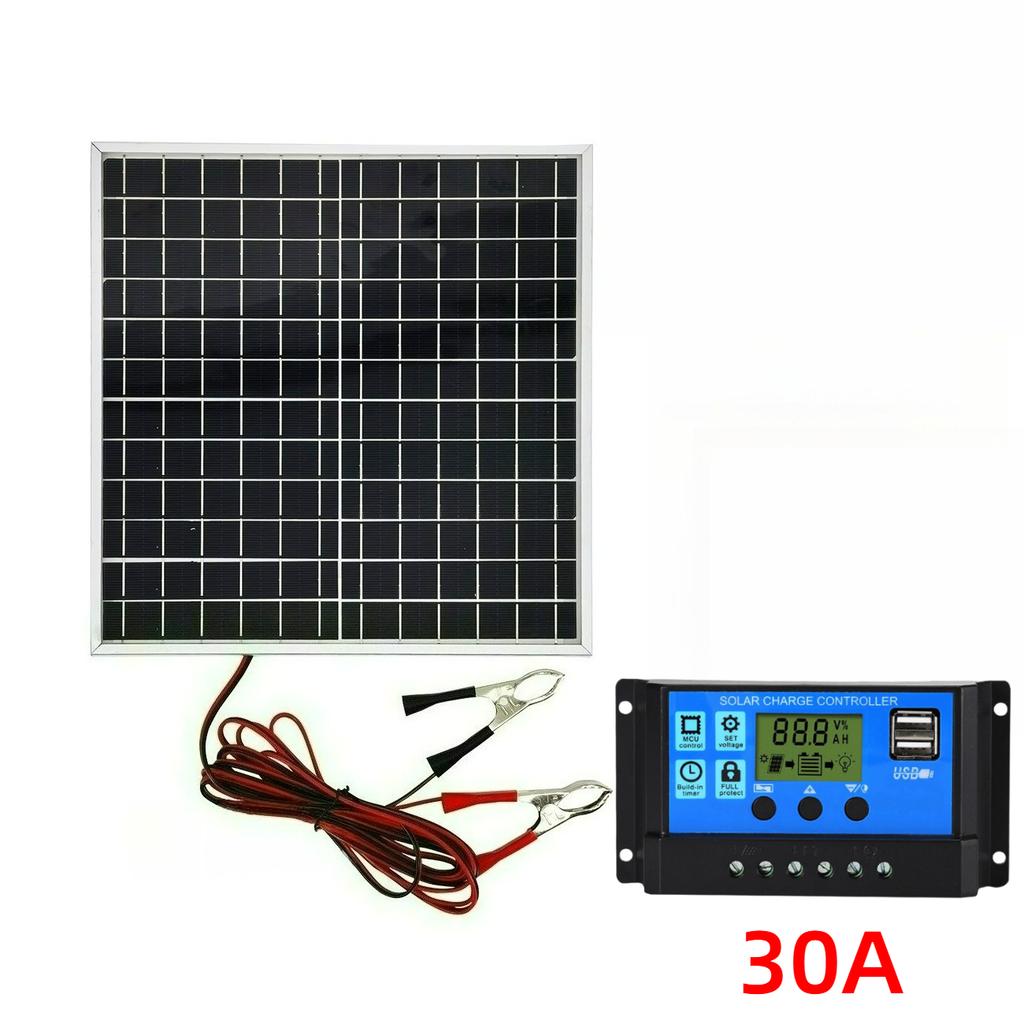 12W Monocrystalline Silicon Solar Panel Aluminum Frame 12V LCD PWM Solar Controller Full Package Off Grid Outdoor Charging Tool 4