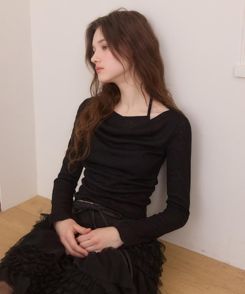 ADAUL Halter Neck Layered Drape T Shirts - 3Color