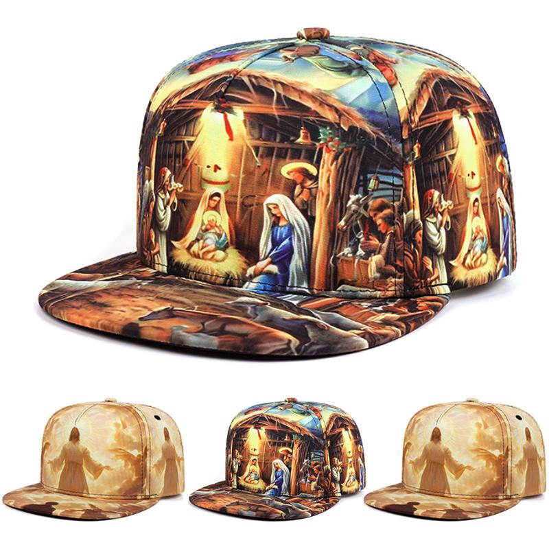Yiran Bag Women's New Printed Jesus Flat Edge Hat Trendy Creative Street Hip Hop Hat Baseball Hat Outdoor Sports Sunscreen Hat Sunshade Hat