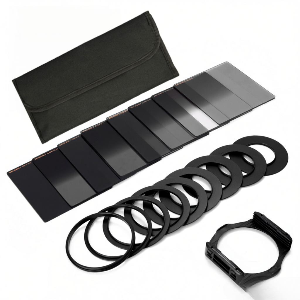 Square Neutral Density Filter Kit ND2+4+8+16 Filter Set with Ring Adapter and Filter Holder Camera Photography Accessories