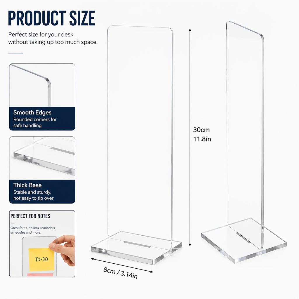 Detachable Transparent Acrylic Memo Board Desktop Screen Holder Office Adhesive Message Display Stand Study Working Daily Use
