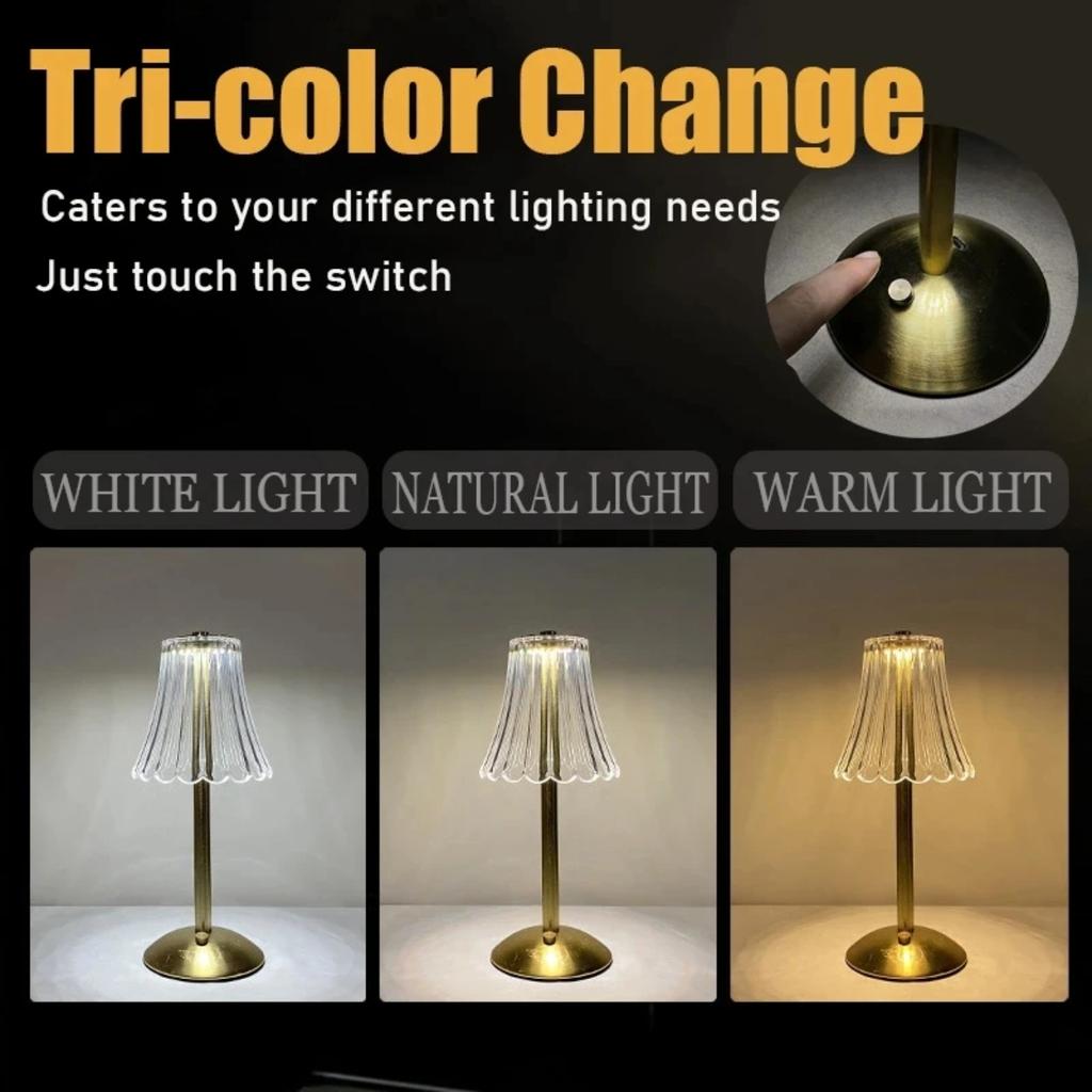 New Rechargeable Modern Crystal Table Lamp - Elegant Touch Dimming USB LED Night Light for Bedroom Decor and Ambient Lighting