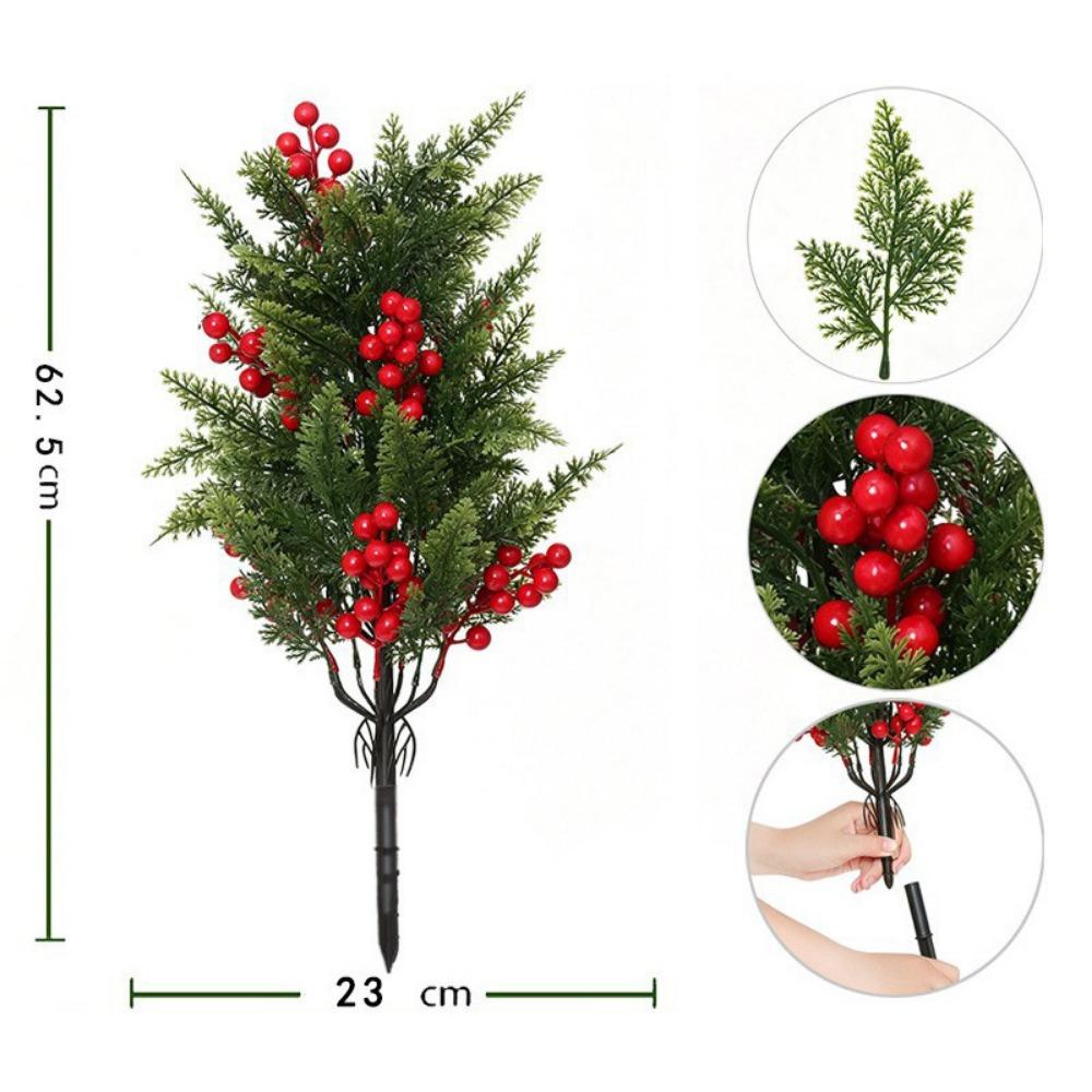Red Berries Mini Christmas Tree Green Realistic Pine Needle Branches  Garden Decor