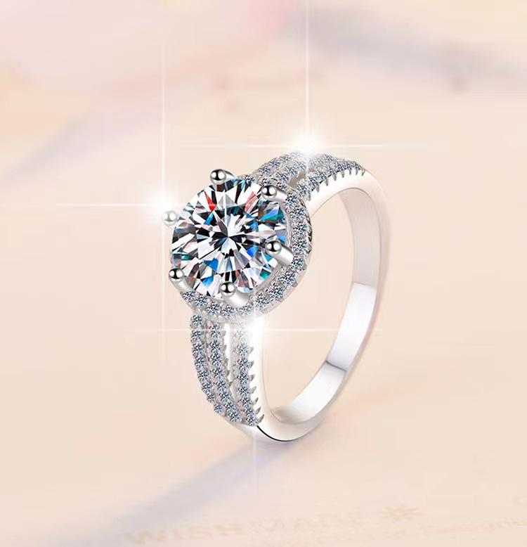 TikTok Influencer Inspired Moissanite Six-Prong Wedding Ring for Women - One Carat Jewelry