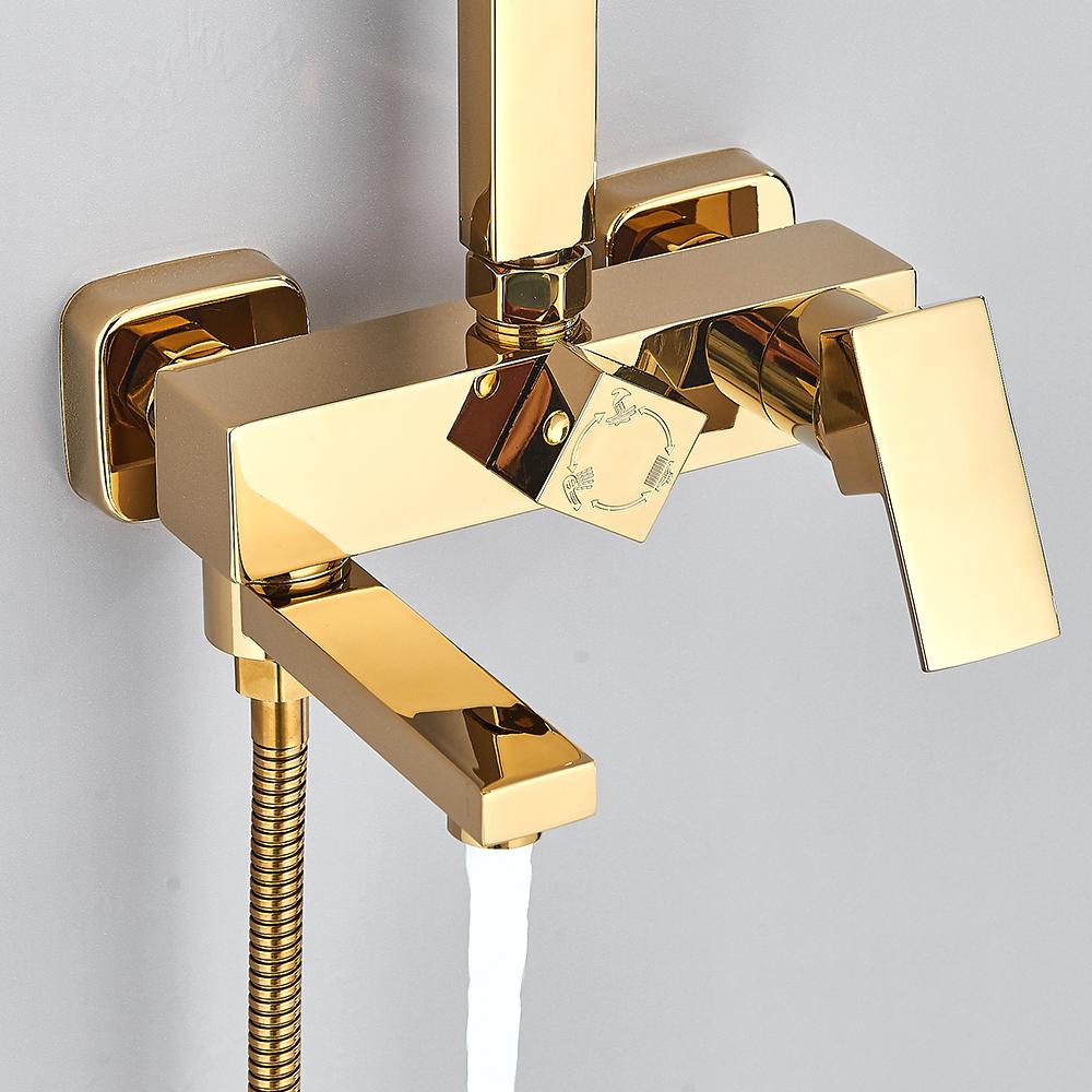 Glossy Gold Shower System 3 in 1 with Rain Handheld Shower Swivel Spout Shower For Bathroom Bathtub Shower Faucet