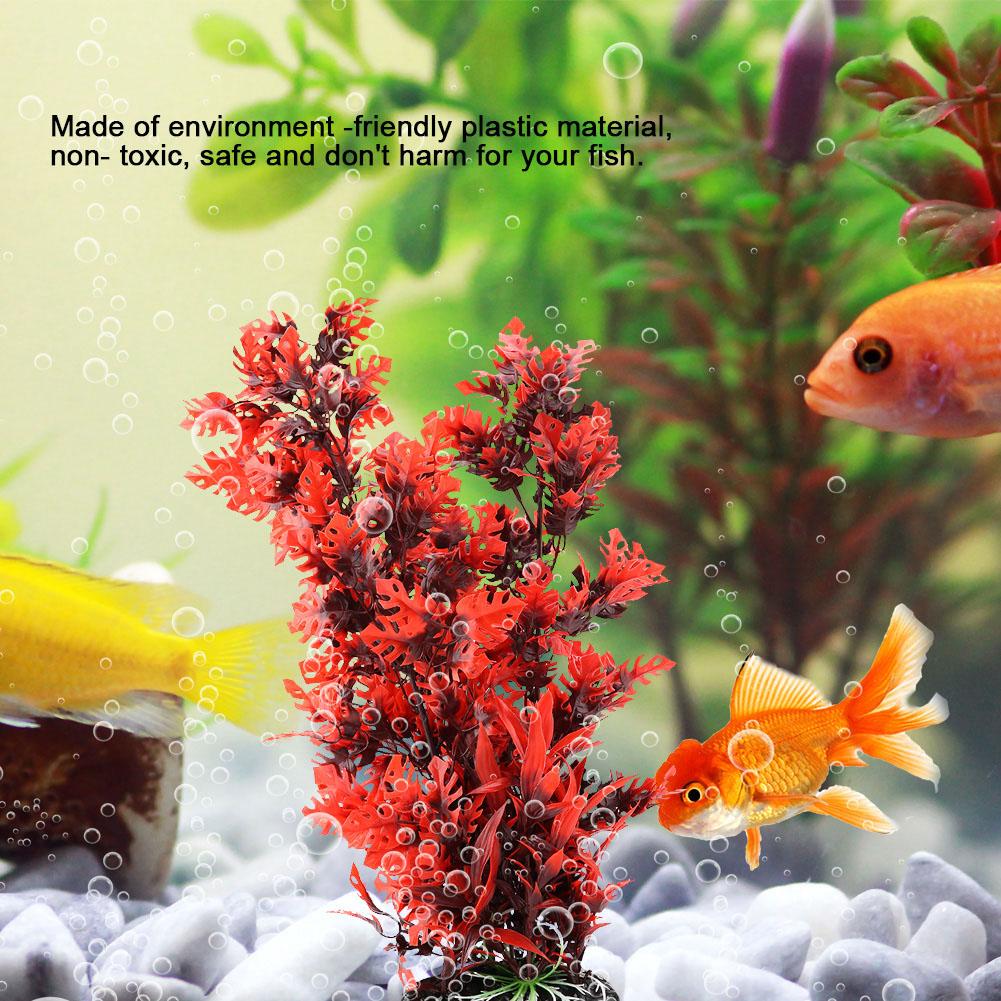 Plastic Vivid Artificial Water Plant Ornament for Aquarium Underwater Fish Tank Garden Red