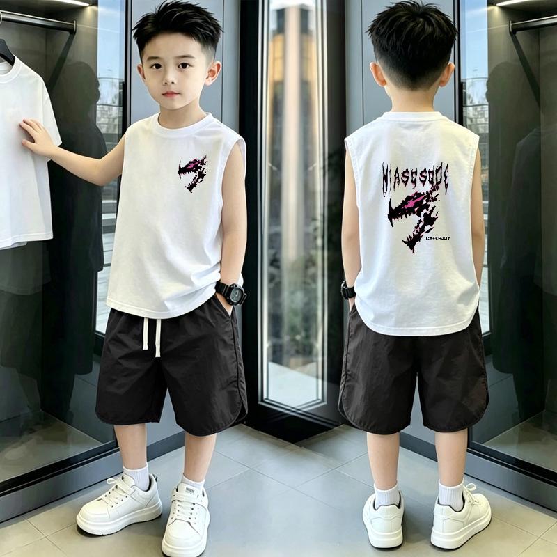 Versatile Korean Style Boys' Summer Vest & T-Shirt Set for Ages 6-15 – Loose, Sleeveless Two-Piece