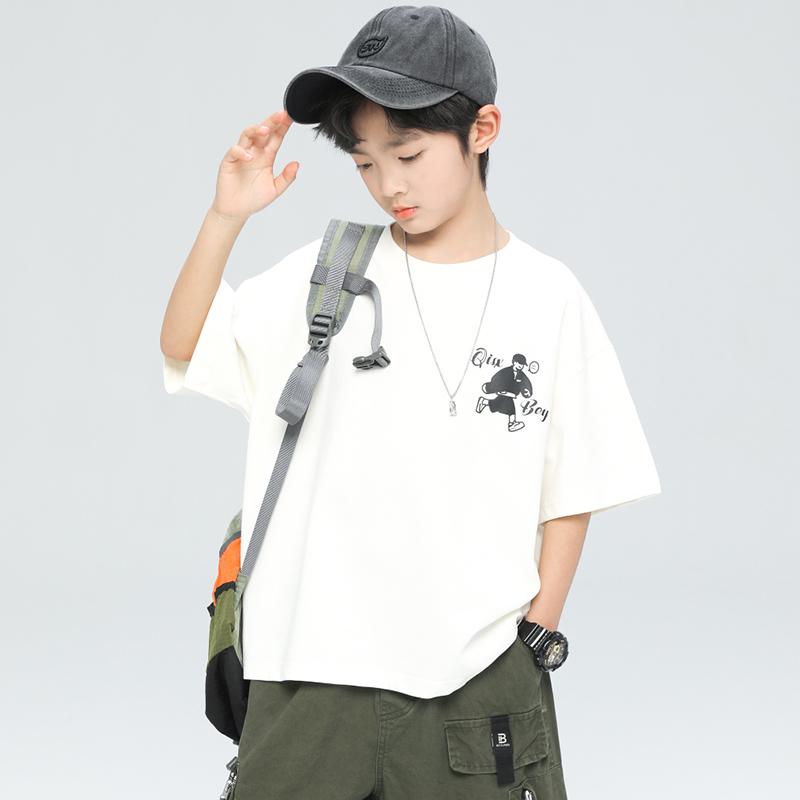 Boys' Short sleeved Thin T-shirt 2026 New Mid to Large Children's Summer Top Children's Quick drying Fried Street Summer Fashion T