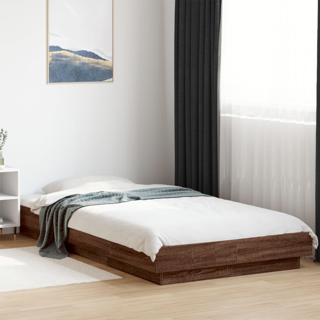 Brown Oak Effect Bed Frame 75 X 190 Cm Engineered Wood