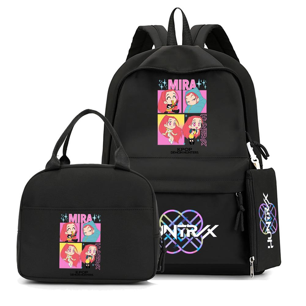 4Pcs/set Cartoon K-Pop Printed Backpack with Handbag Pencil Case for Teenager Student Boy Girl Schoolbag Bookbag Large Capacity Travel Bag Kid Gift