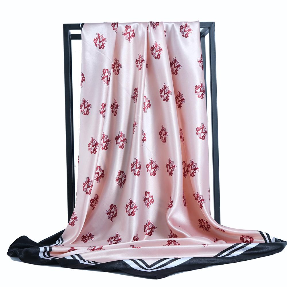 

Высококачественные роскошные шелковые шарфы, повязка на голову, шарфы, шейный шарф для женщин, шелковый шарф с цепочкой, женская декоративная шаль 90*90cm розовый