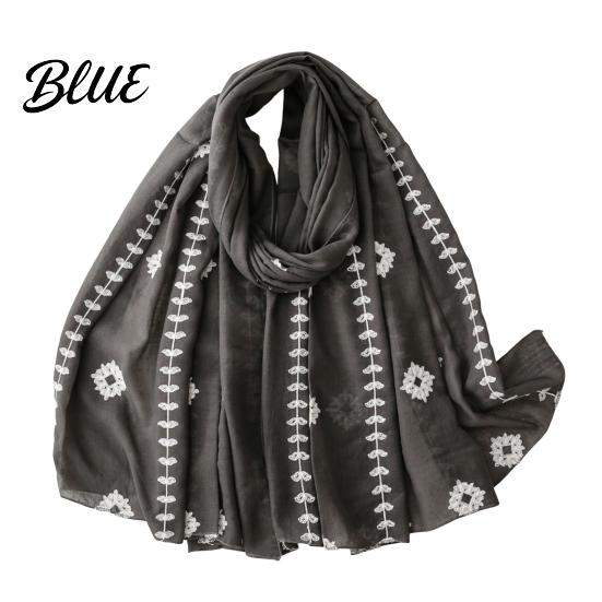 Vintage Style Headscarf Solid Color Embroidered Shawl for Women Lightweight Soft Gauze Scarf with Floral Vine Texture 180x90cm Breathable
