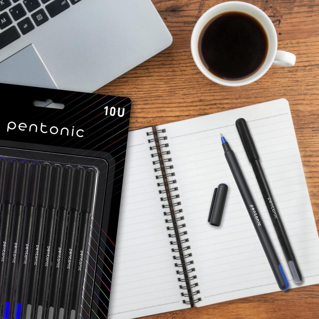 Pentonic 0.7mm Ball Point Pen Pack of 1 X 10pcs | Black Body with Blue & Black Ink | Smooth Writing for Office, School & Home