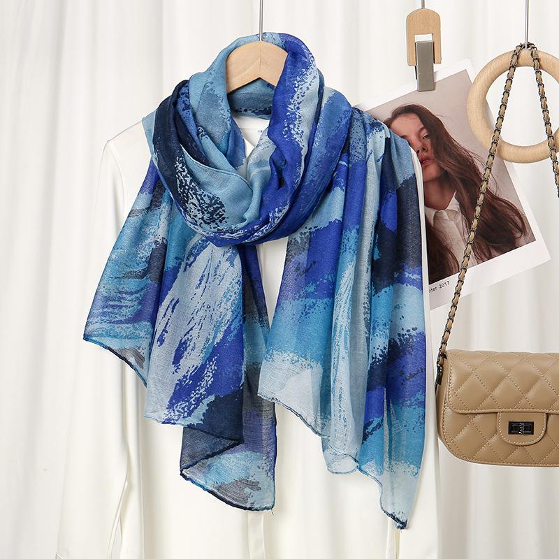 New Fashion Commuter Floral Print Versatile High-quality Balinese Yarn Cotton Linen Feel Women's Soft Scarf Sun Protection