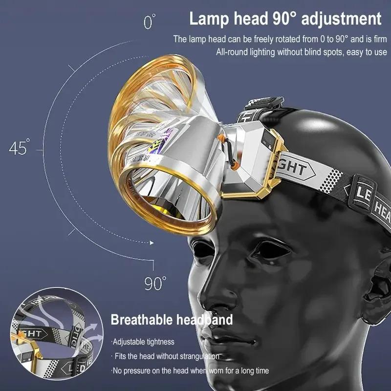 LED Stirnlampe Taschenlampe Lichtquelle Wiederaufladbar Camping Stirnlampe Jagd Stirnlampe Taschenlampe Angel Stirnlampe Leistungsanzeige