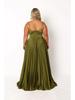 European Style Pleated Spaghetti Strap Dress - Women's Pine Smoke Ink Drop-Waist Long Dress