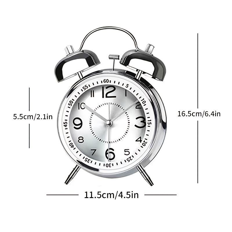 4 Inch Twin Bell Loud Alarm Clock Metal Frame 3D Dial with Backlight Battery Operate Desk Table Alarm Clock for Home and Office