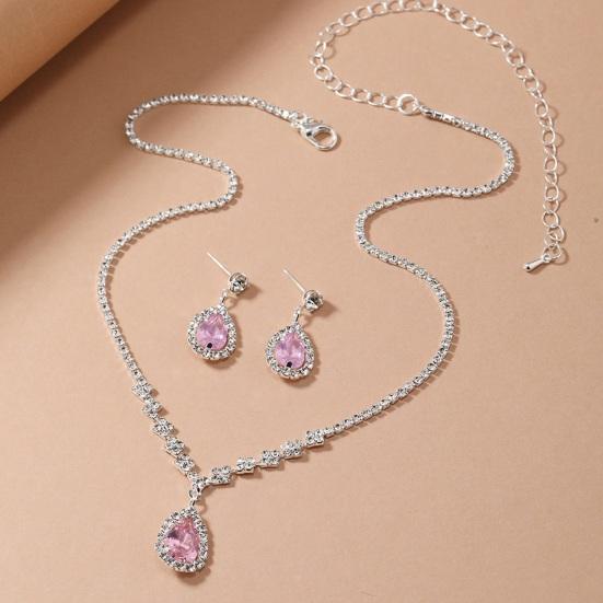 1 set Set de bijuterii pentru femei, colier cu strass, cercei, bal, nunta, mireasă, cercei cu picătură de apă, ocazii formale, bijuterii pentru gât