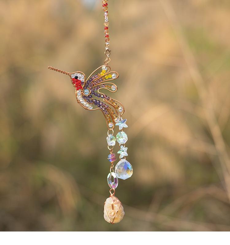 Colorful Bird Crystal Sun Catcher Home Garden Decoration Pendant Natural Crystal Crushed Stone Animal Bell Dreamcatcher Net