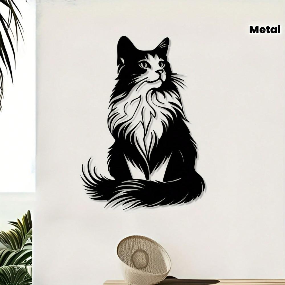 Retro Black Cat Metal Wall Art Vintage Sculpture Home Decor Gift