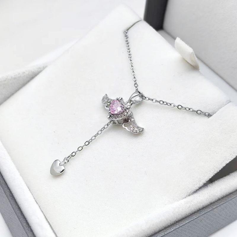 1 Pcs Simple Copper Pendant Cupid Heart Steel Necklace Temperament Women's Girls' Elegant Accessories