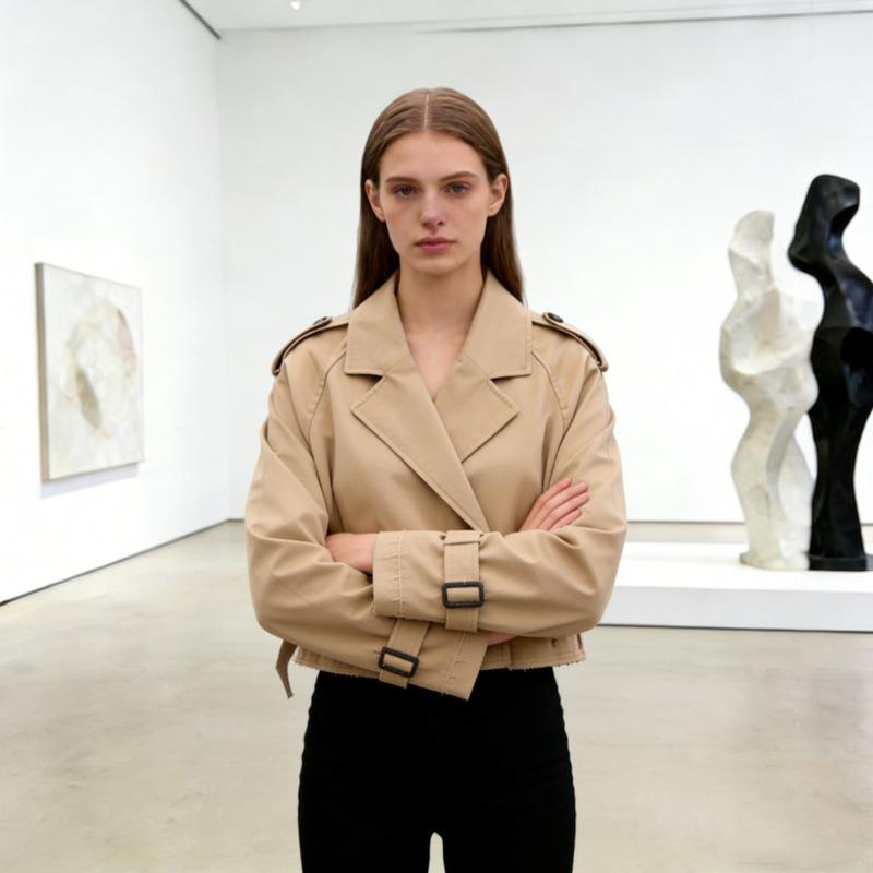 Women's Long Sleeved Short Casual Solid Color Temperament Windbreaker Jacket