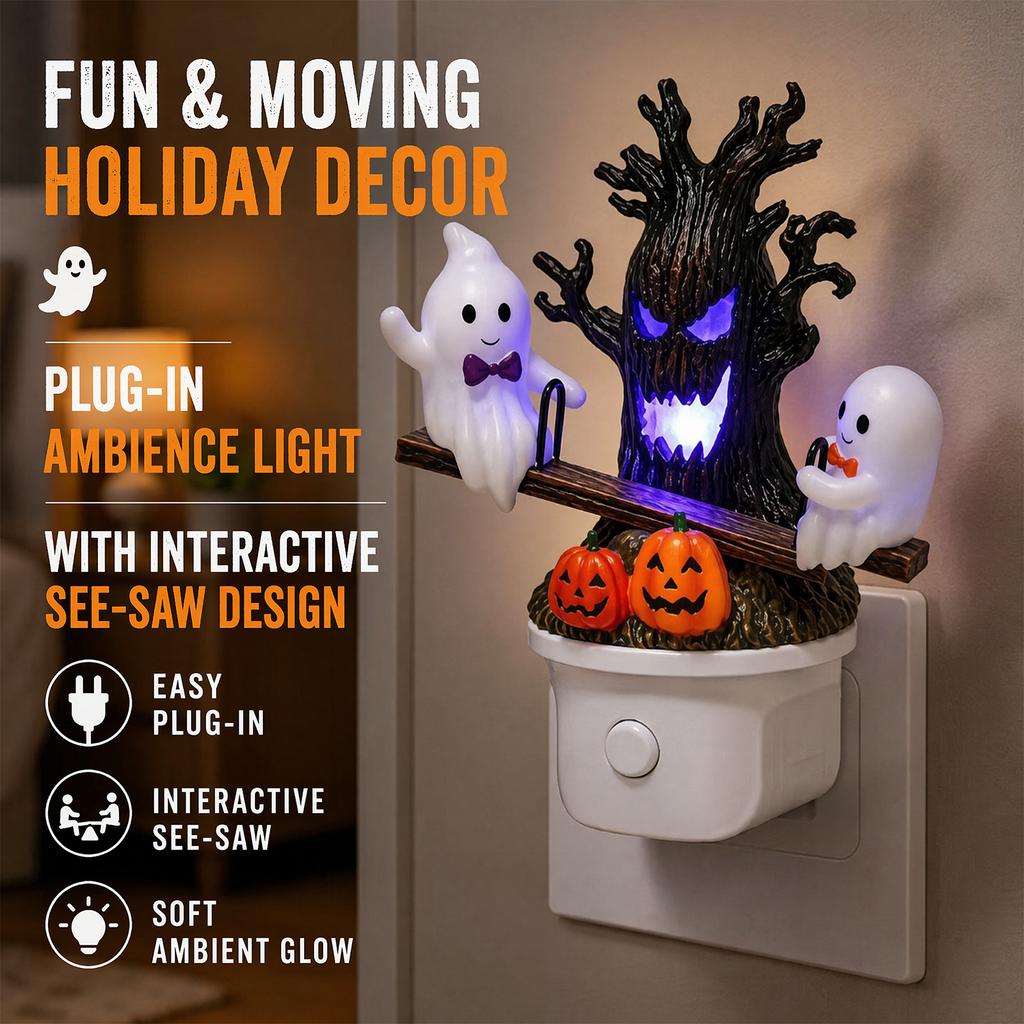 Resin Animated Seesaw Ghosts Night Lights Multi-Purpose LED Spooky Tree Pumpkin Lamps for Childs Adults Birthday Party Gifts