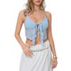 Women Crop Tie Front Camisole Casual Summer Lace Trim Spaghetti Strap Tank Tops Sleeveless T-Shirt for Club Streetwear