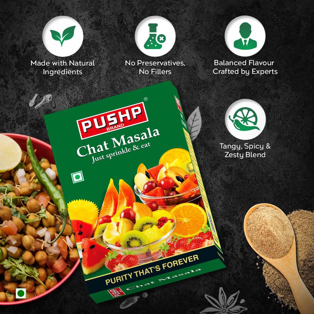 Pushp Chat Masala Tangy And Spicy Seasoning Blend For Fruits Snacks Salads And Chaats Authentic Flavor Enhancer 100G X Pack Of 5