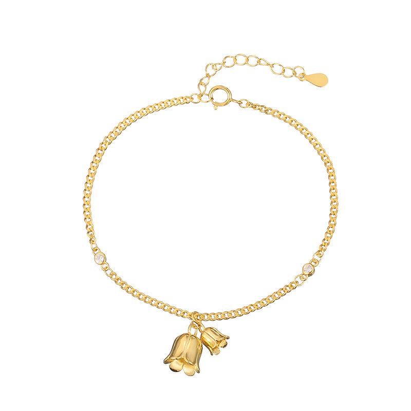Banyan Tree S925 Silver Lily of the Valley Zircon Chain Bracelet for Women & Girls