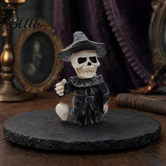 Wizard Skeleton Statue Gothic Figurine Small Resin Skull Statue Day of The Home Decor Dead Halloween Decoration for Shelf Desktop Office