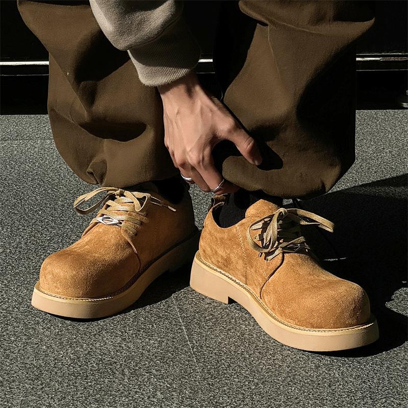 Derby Schuhe Herren 2025 neu Britische High-End vielseitige Herren Low-Top Lederschuhe Schuhe mit Absatz Retro Big Head Schuhe