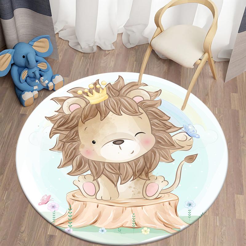 Round Rug Home Decor Rug Cartoon Animal Pattern Rug Floor Mat Kids Bathroom Living Room Decor Rug