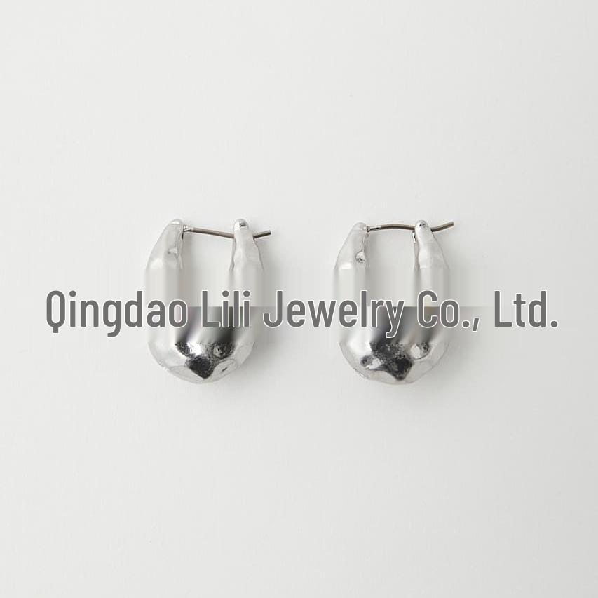 

Handmade Retro French Celin-Style Oval Hammered Metal Earrings