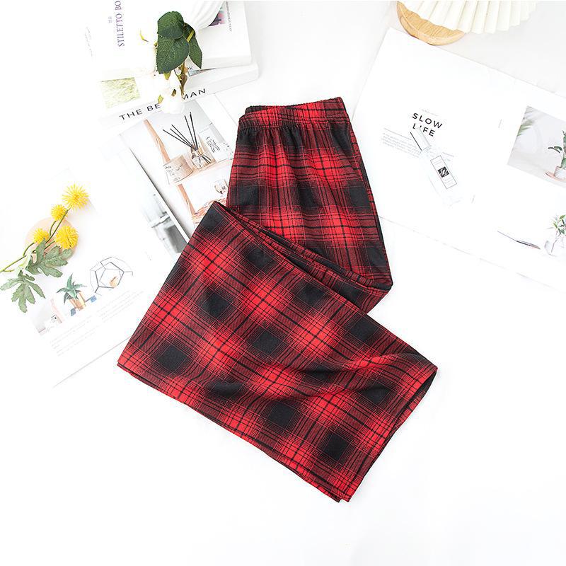 Women's Summer Plaid Trousers Loose Elastic High-Waist Wide-Leg Pants