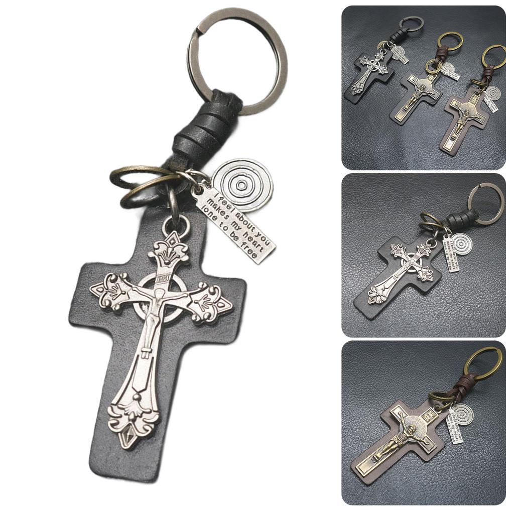 PU-Leder und Zinklegierung Schlüsselanhänger Religiöser Schlüsselring Mode Kruzifix Anhänger Tasche Anhänger Zubehör für Trendsetter