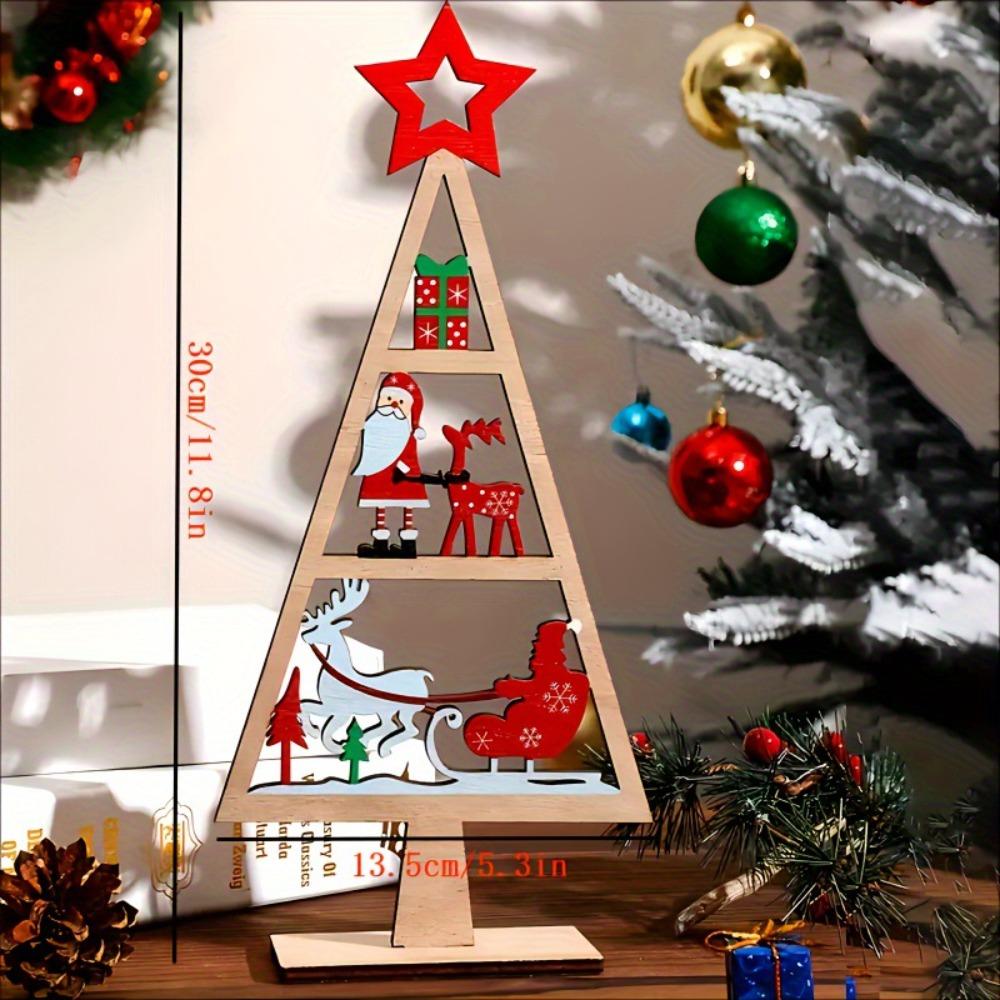 Wooden Christmas Tabletop Sign DIY Xmas Tree With Snowman Santa Pattern Table Ornaments Merry Xmas Decoration For Home New