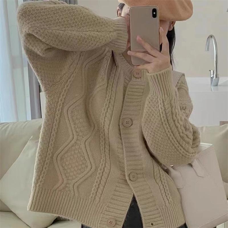 Cardigan tricotat galben Femei Pulover largi Kaki Îmbrăcăminte exterioară Pulovere Y2k Pulover Palton