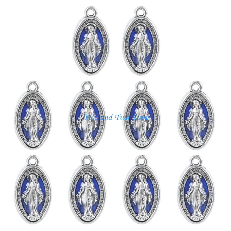 HX6F 10 Pcs Blessed Virgin Charms Christ Pendant Catholic Jewelry Accessories  Medals Pendant Charms for DIY Rosary
