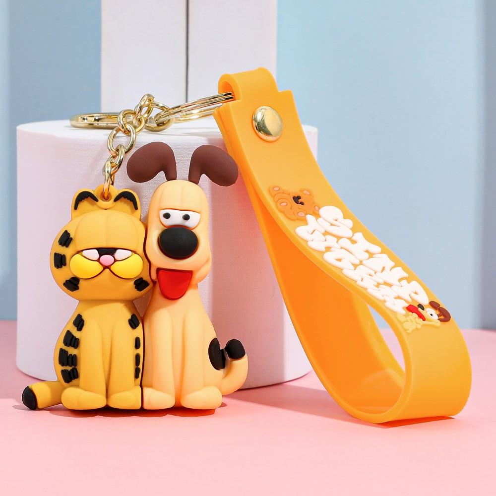 1/6pcs Garfield & Odie Multi-Character 3D Silicone Keychain Set Cute Cartoon Cat Dog Figure Bag Charm Backpack Pendant Car Key 6 cm