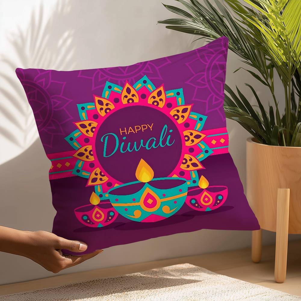 Diwali Festival Pillow Case Plush Fabric Soft  Pillowcase Double Sided Print Cushion Cover Household Gifts