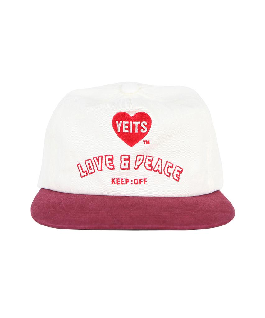 Leopeukingjeu Love & Peace 5-Panel Cap - Ivory & Burgundy