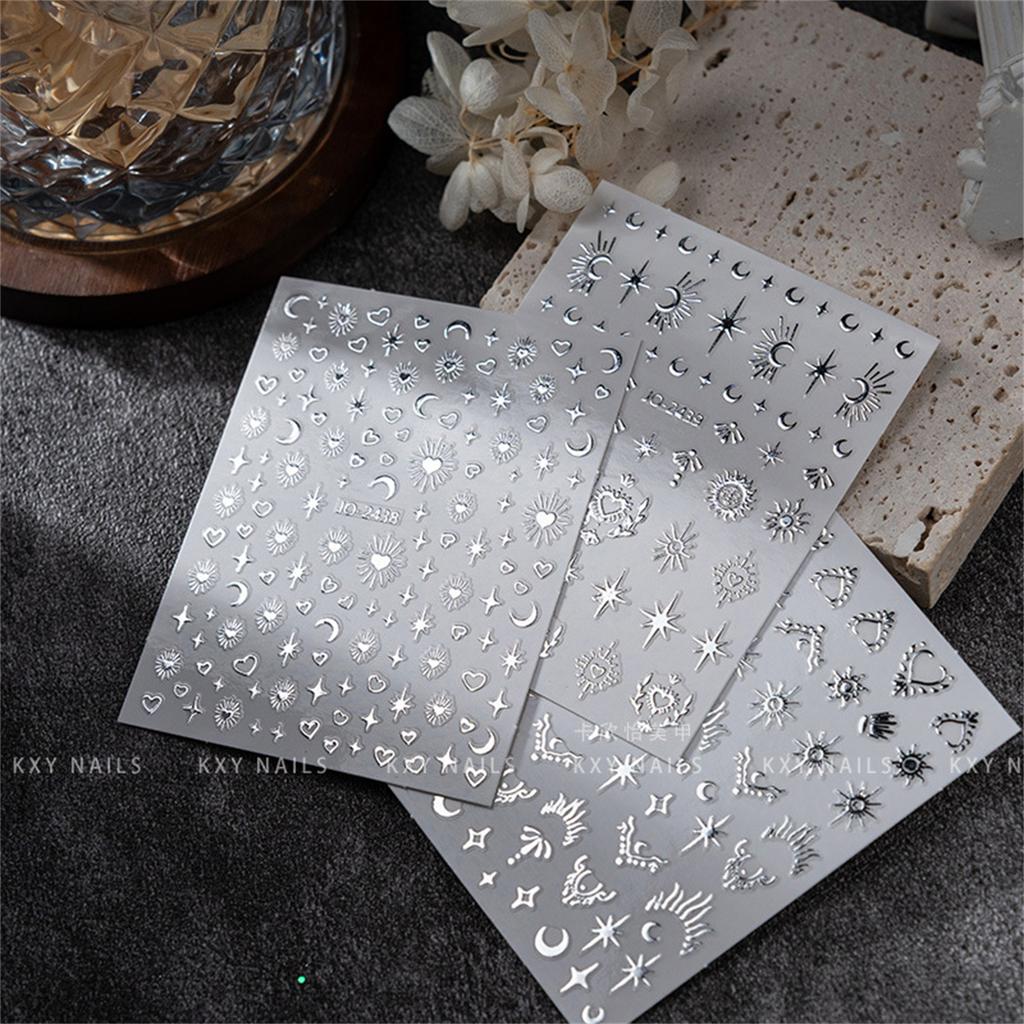 Random 5pcs Gold Silver Nail Art Decal Stickers Mixed Shapes Design Self-adhesive Sticker Acrylic Manicure Decorations Accessory