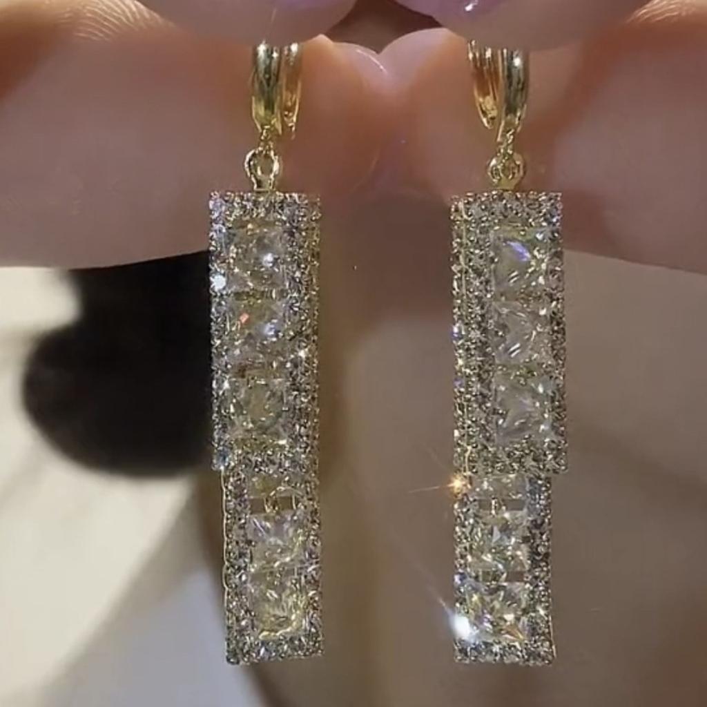 Geometric Zircon Tassel Earrings