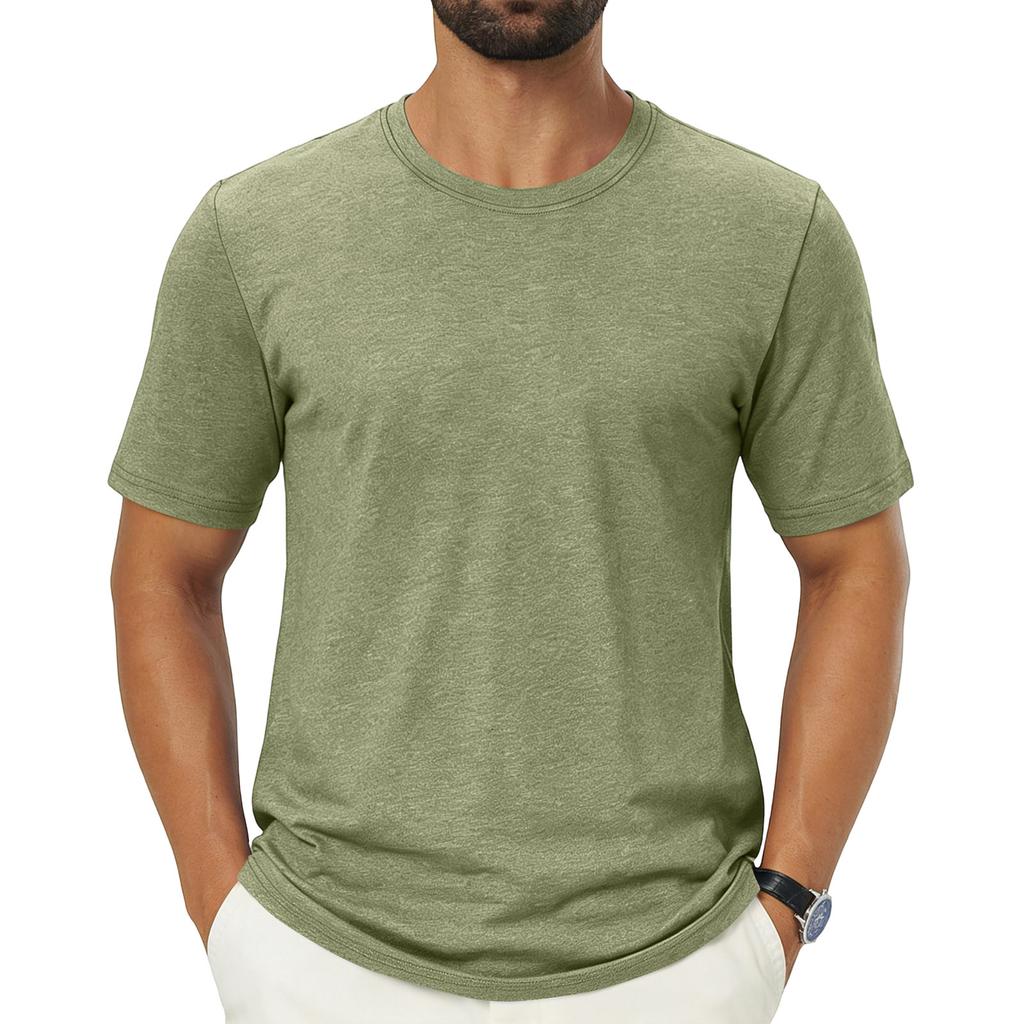 Men Crew Neck Short Sleeve T Shirt Outdoor Casual Basic Top Lightweight Breathable Fabric Fit Comfortable Design